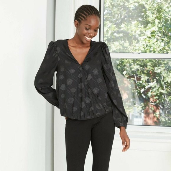 Women's Puff Long Sleeve Wrap Top Size S Small - Picture 1 of 5